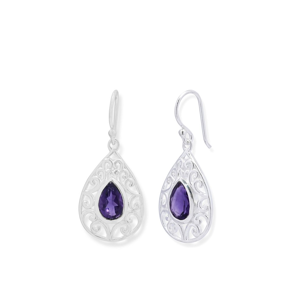925 sterling silver Amethyst earrings with purple gemstone, handcrafted design for women