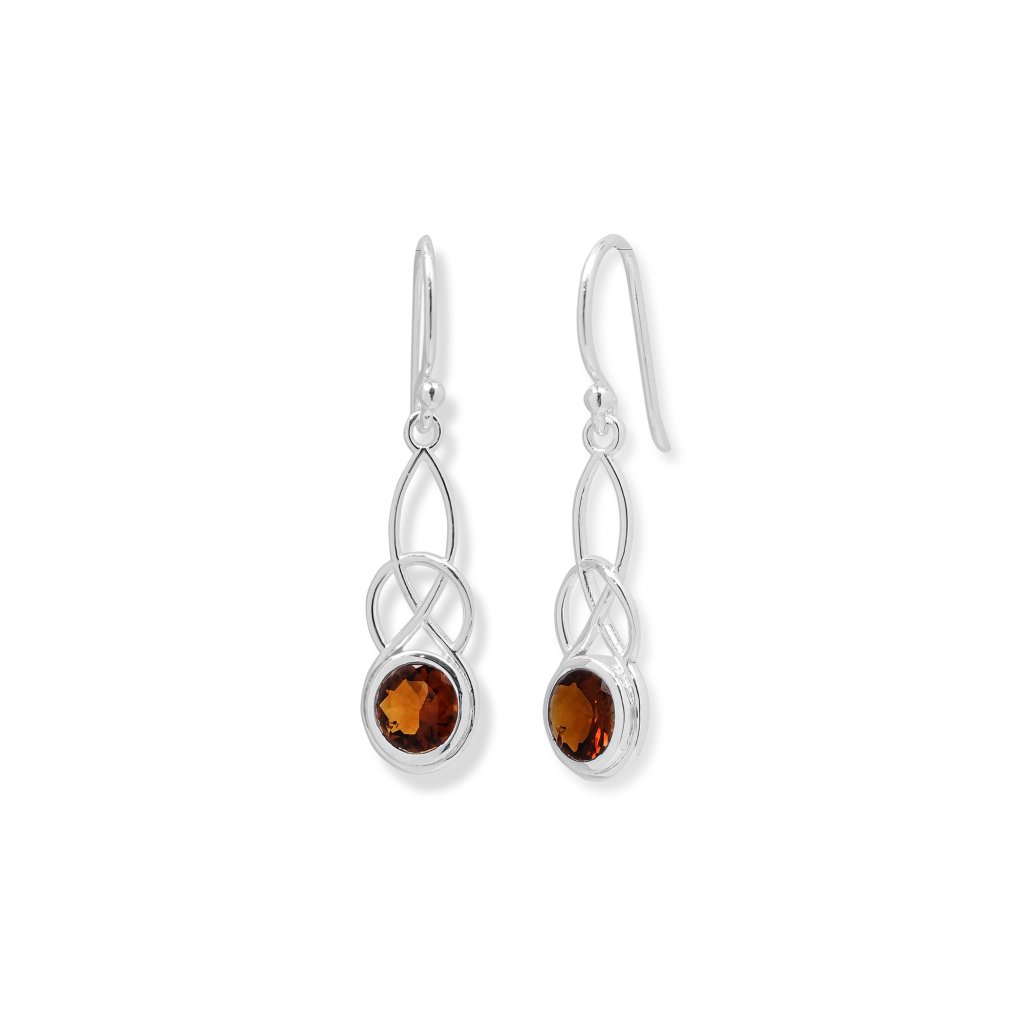 925 sterling silver Citrine dangle earrings with golden brown gemstone and elegant geometric design