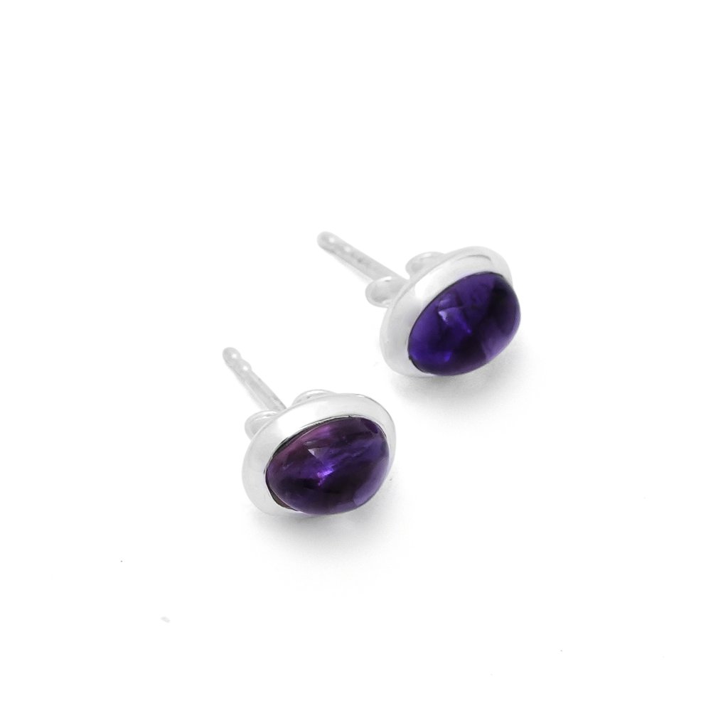 925 sterling silver Amethyst stud earrings with deep purple gemstones for women