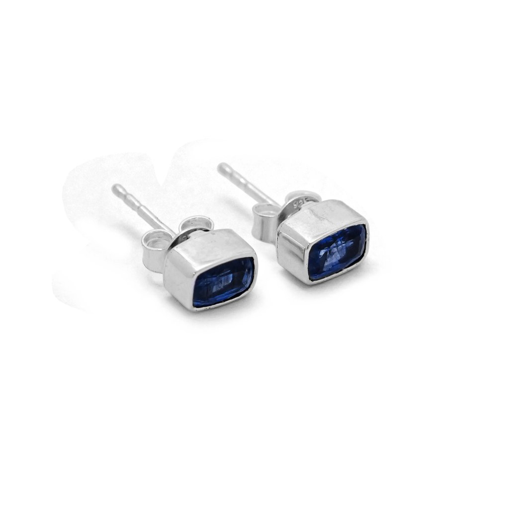925 sterling silver Kyanite stud earrings with deep blue gemstones