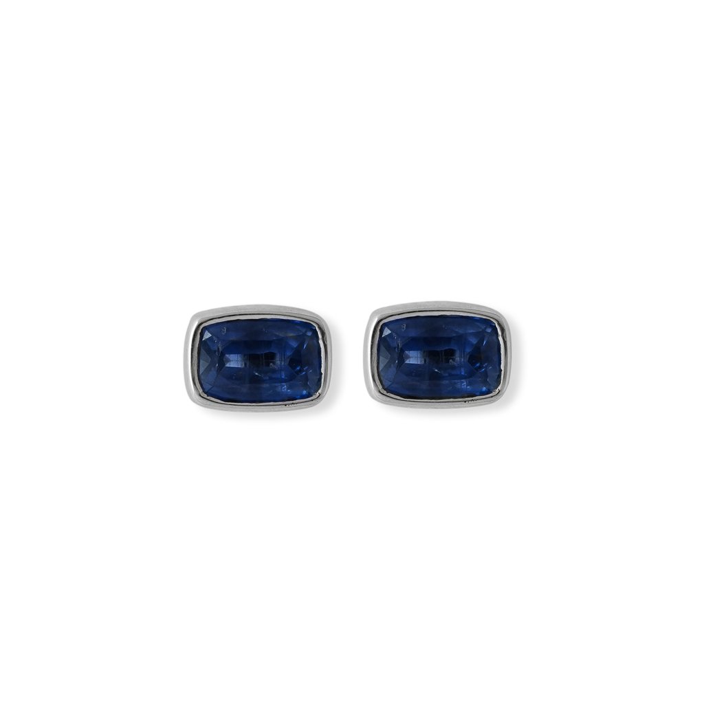 925 sterling silver Kyanite stud earrings with deep blue gemstones