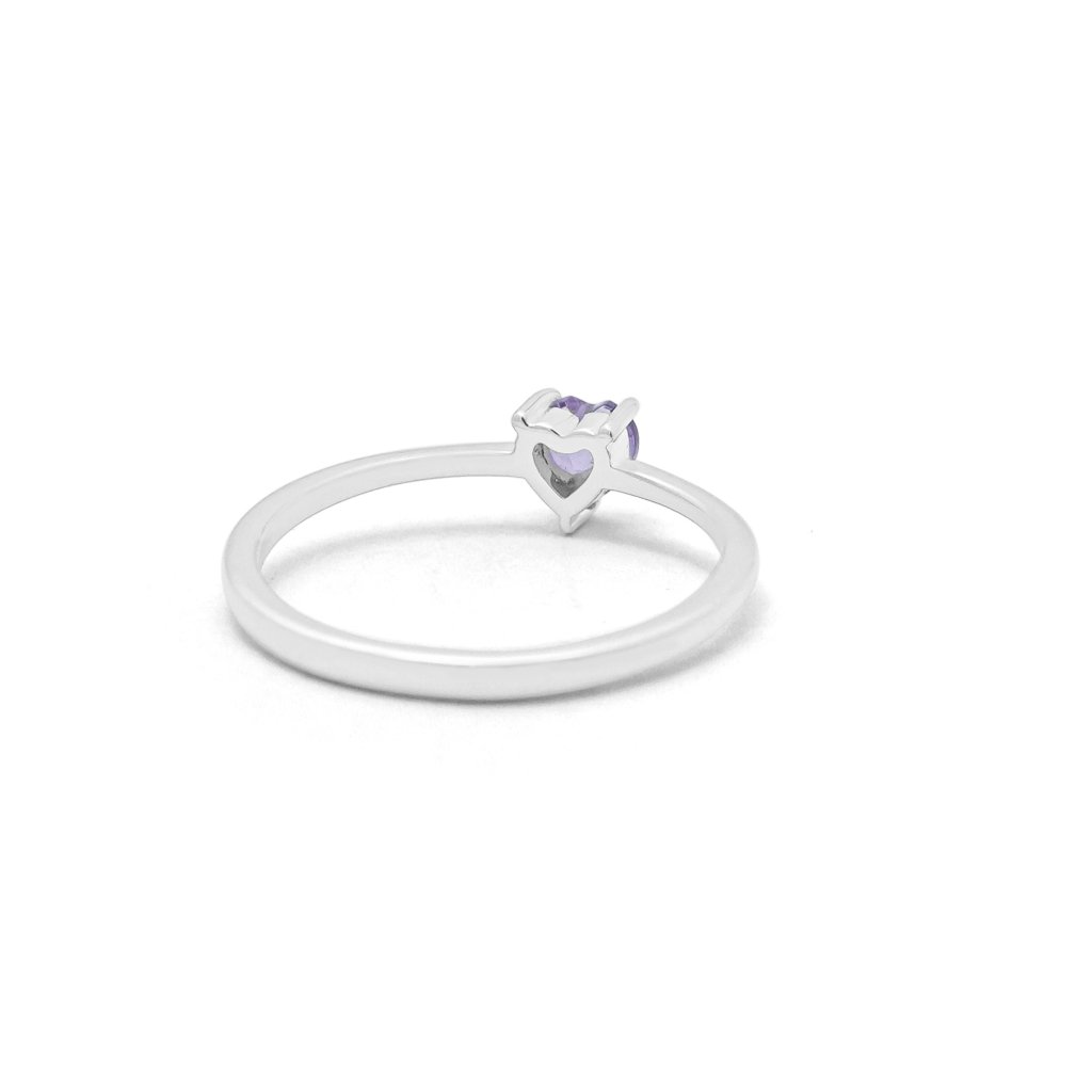 Amethyst heart cut silver ring with purple gemstone in 925 sterling silver