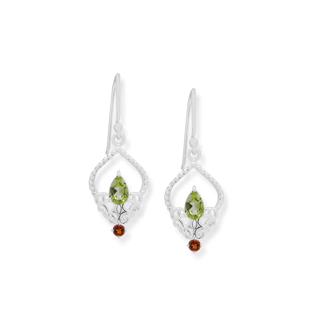 Peridot and Citrine 925 sterling silver dangle earrings with green and golden gemstones