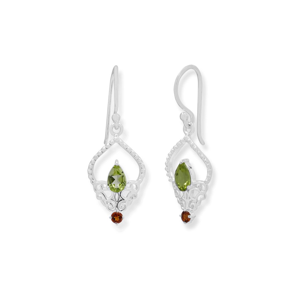Peridot and Citrine 925 sterling silver dangle earrings with green and golden gemstones