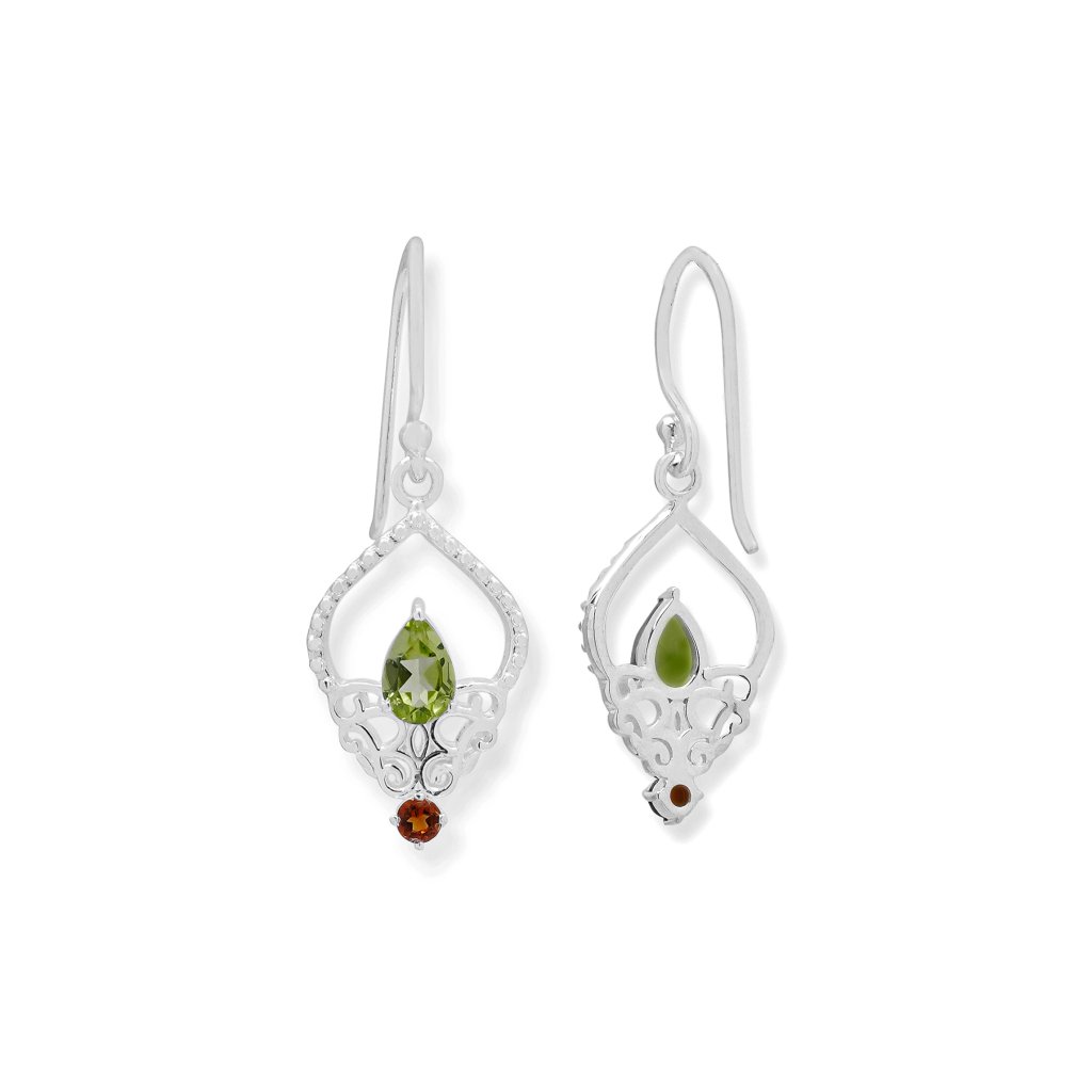 Peridot and Citrine 925 sterling silver dangle earrings with green and golden gemstones