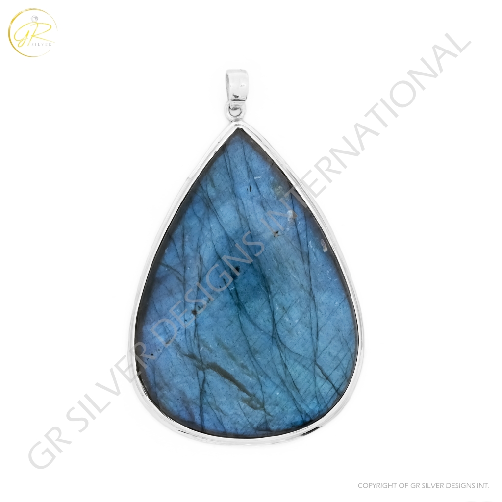 Natural Labradorite Pear Sterling Silver Pendant Jewellery