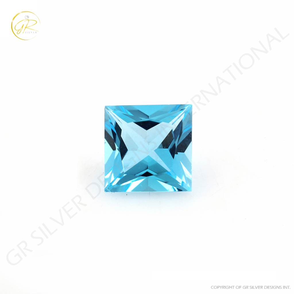 9mm Square Shape Faceted Swiss Blue Topaz Loose Gemstone