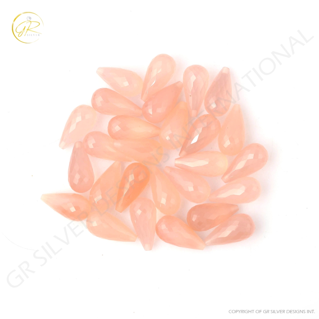 Natural Rose Quartz Faceted Teardrop Shape Briolette Cut Loose Gemstone