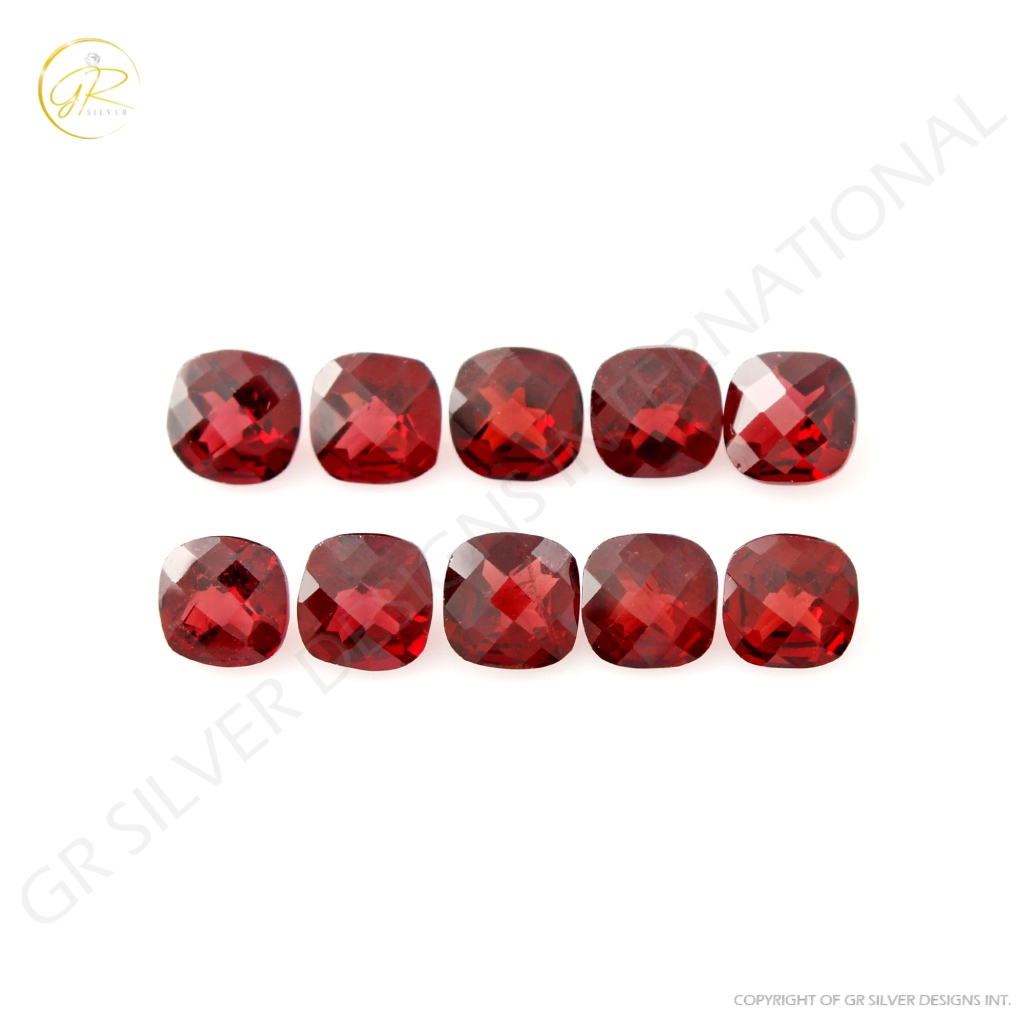 Cushion Shape Garnet Gemstone, 7mm Checker Cut 10Pcs Garnet Gemstones