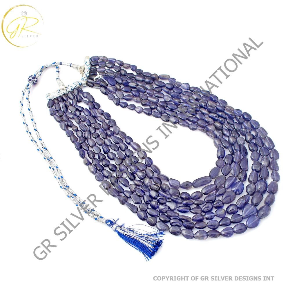 Natural Iolite Beaded Necklace Nugget Shape 8-17mm Approx, Iolite Gemstone Necklace