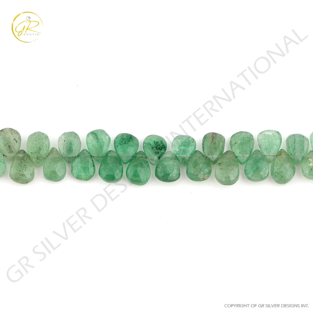 Natural Green Strawberry Quartz Handmade Pear Gemstone Beads