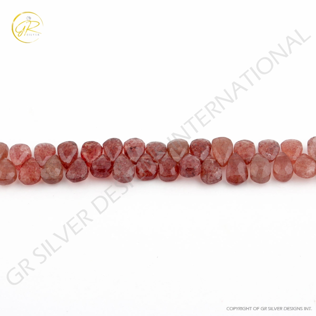 Natural Pear Faceted Strawberry Quartz 17 Strands Gemstone Beads