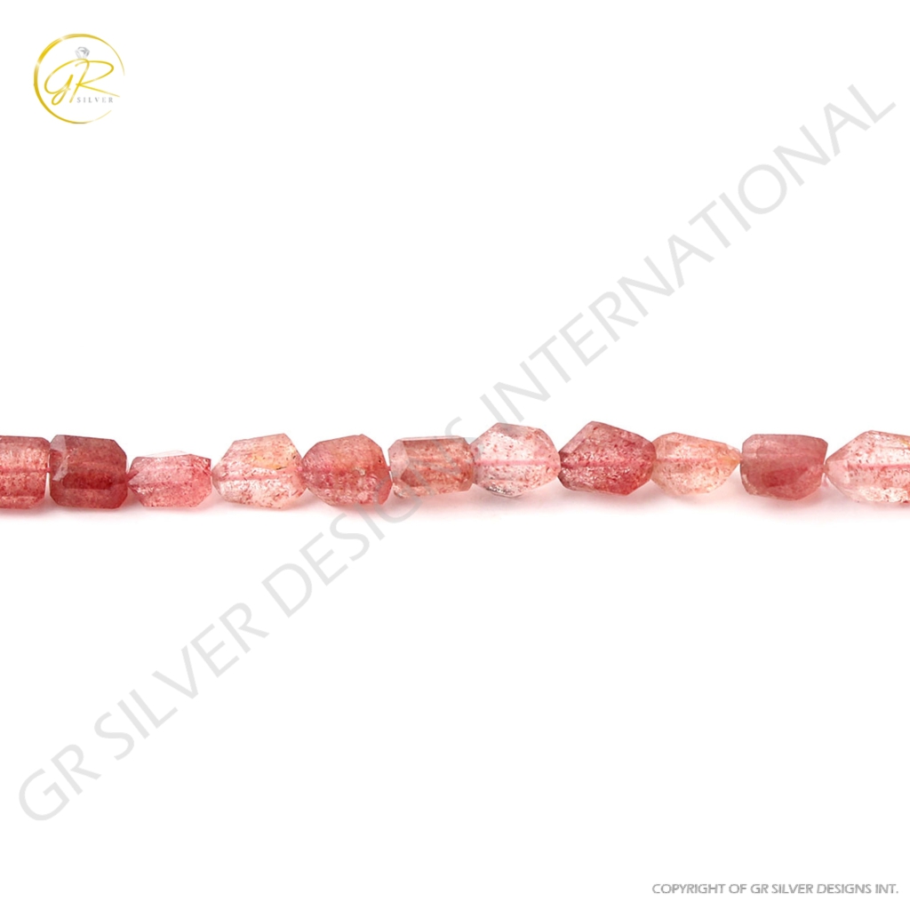 Pink Strawberry Quartz Faceted Mix Tumble Gemstone Beads 10 Inch