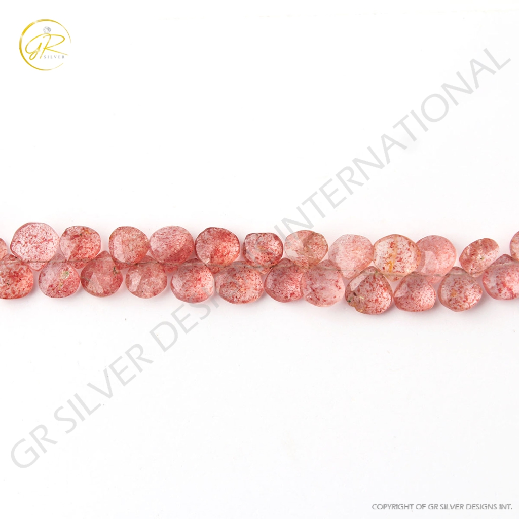 Natural Strawberry Quartz 7-8 Heart Shape Beads For Jewelry