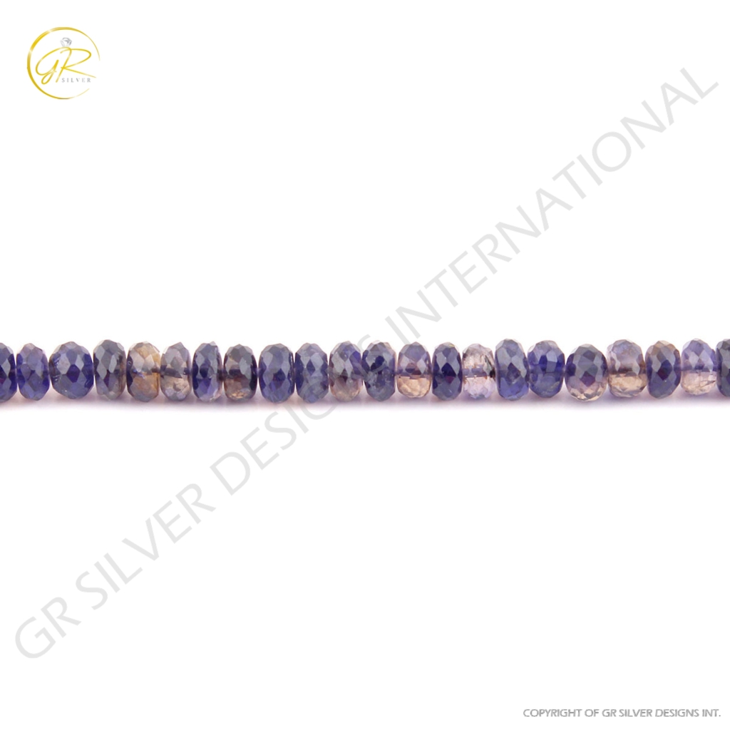 Natural  Iolite Gemstone Round Faceted Handmade Beads