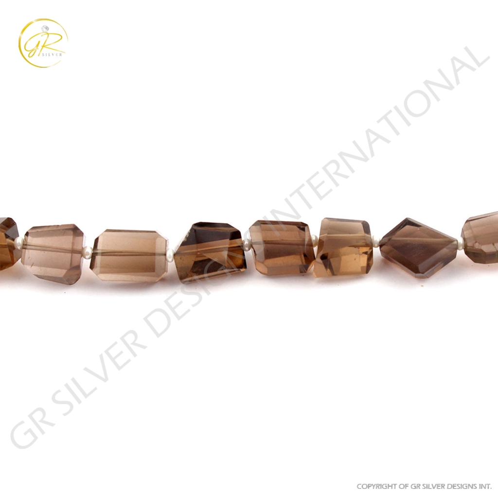 Natural Smoky Quartz Faceted Tumble Beads For Jewelry Making