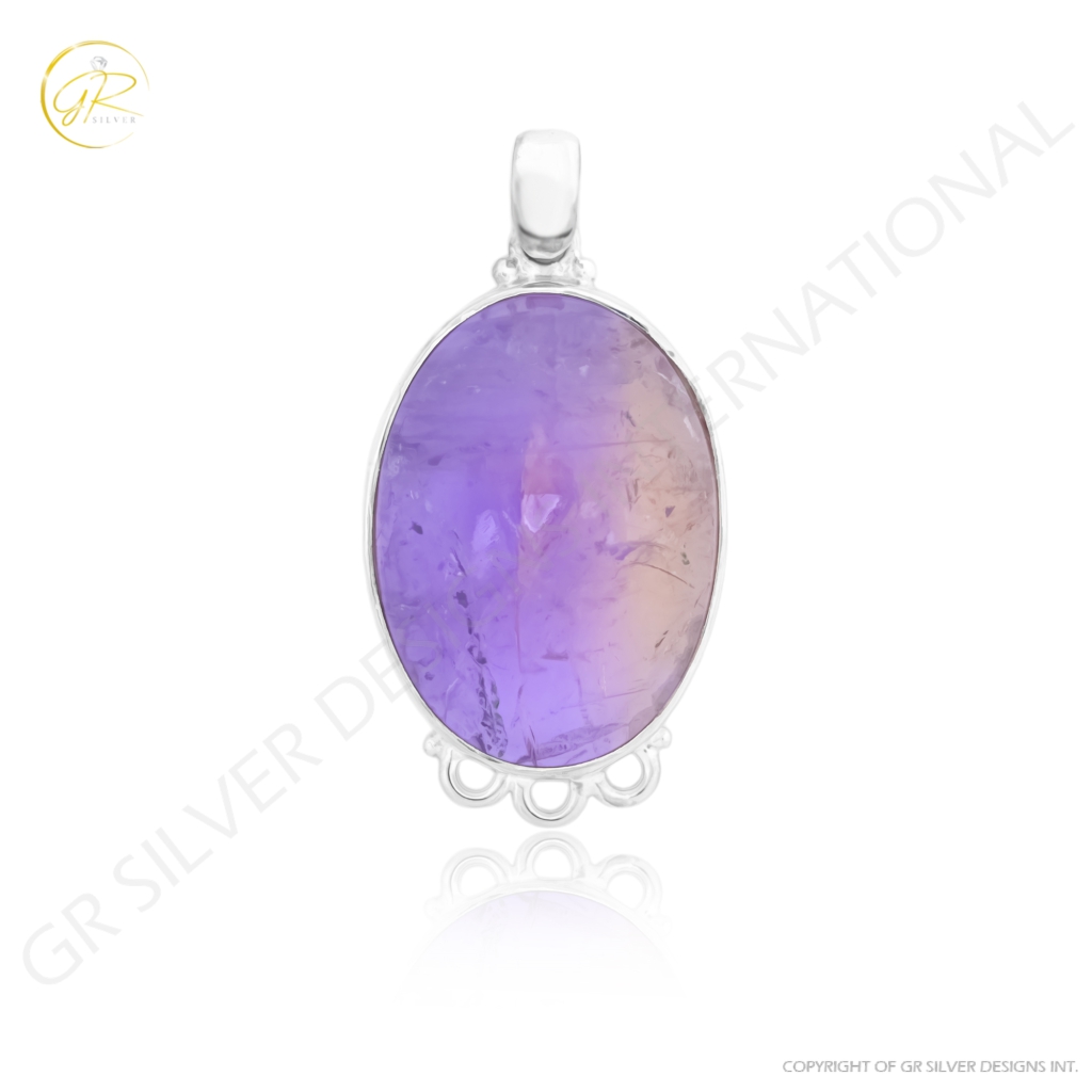 Natural Ametrine Oval Gemstone Sterling Silver Designer Pendant