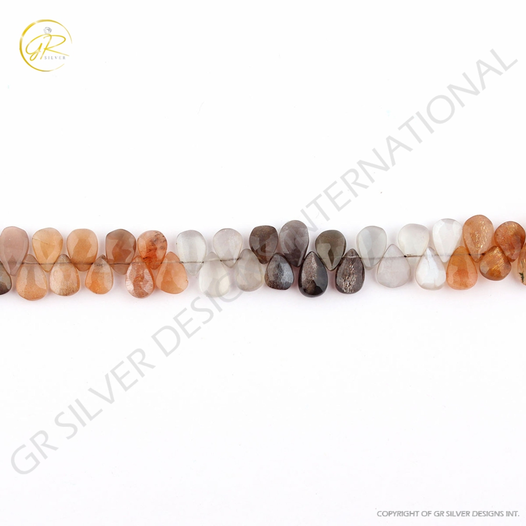 Natural Multi Moonstone Pear Faceted Gemstone Beads For Jewelry