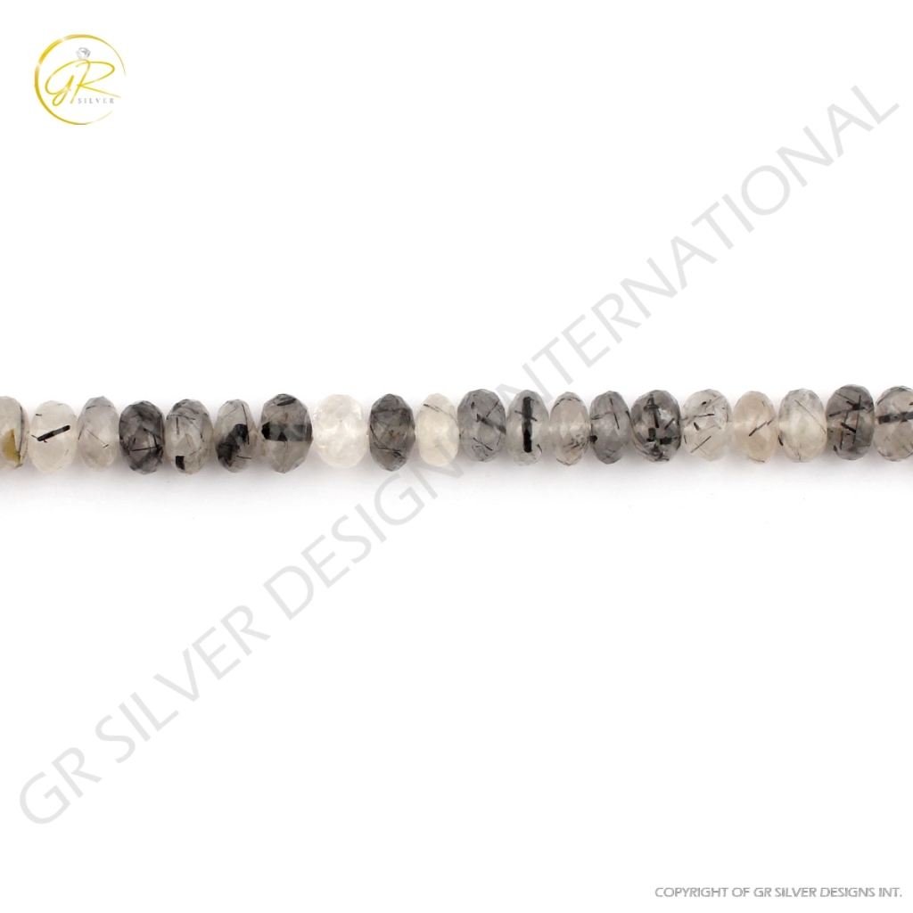 Natural Black Rutile 7-10mm Round Faceted Strands Beads