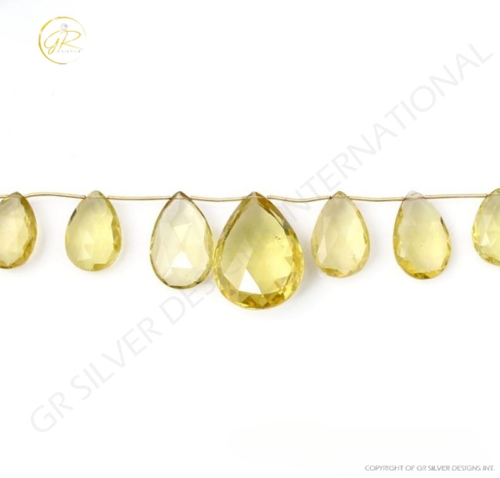 Lemon Quartz Pear Shape Gemstone Beads 21-40mm Approx 5 Strand