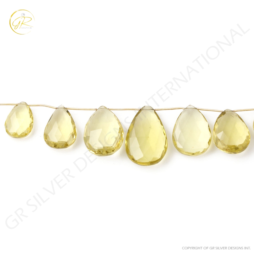 Natural Lemon Quartz Handmade 21-41.5mm Pear Shape Gemstone Beads Jewelry, Lemon Quartz Beads