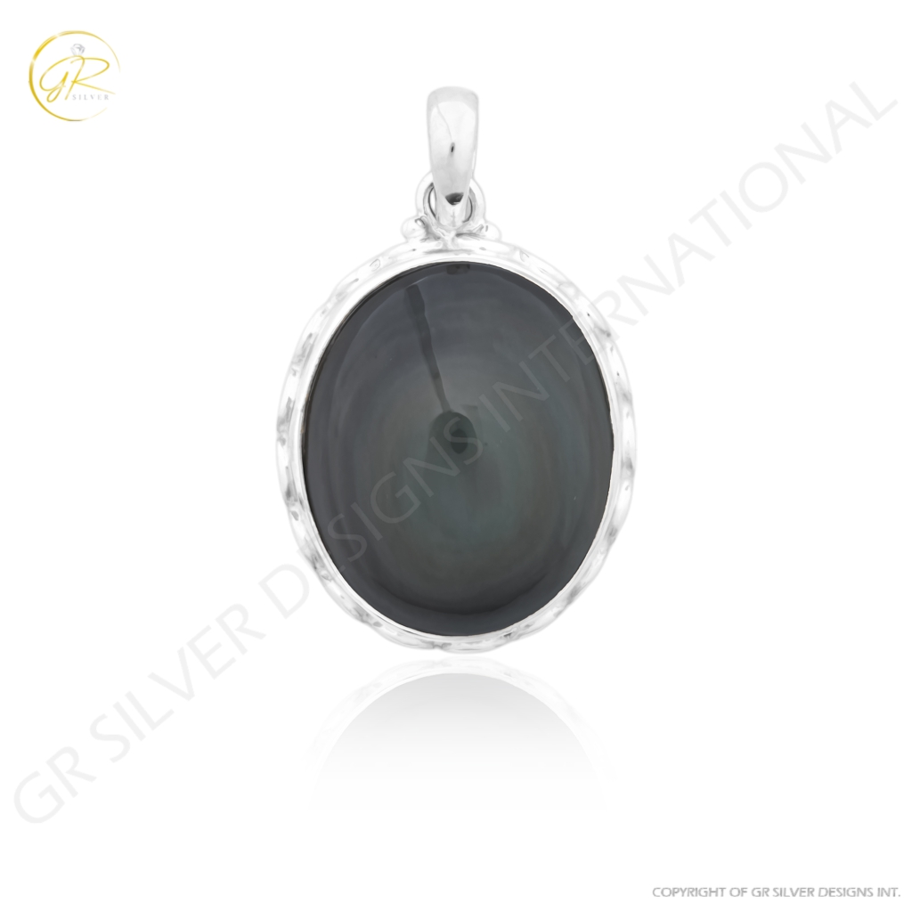 Natural Rainbow Obsidian November Birthstone Sterling Silver Pendant