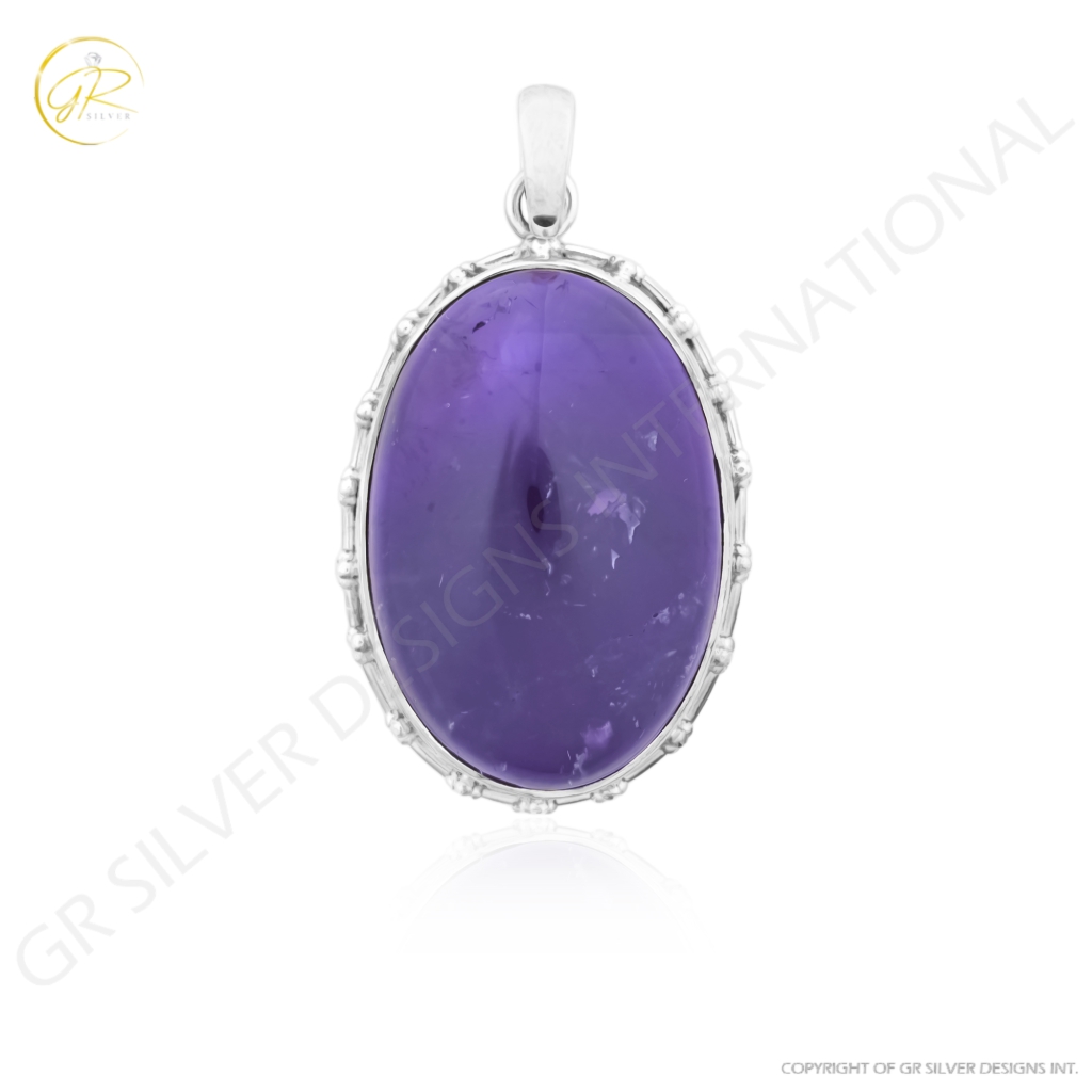 Natural Amethyst February Birthstone Sterling Silver Pendant