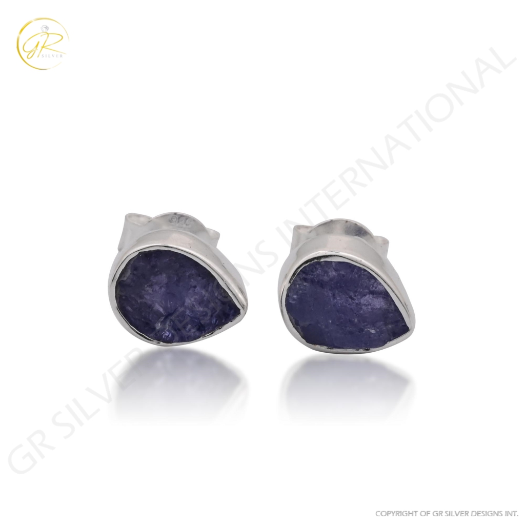 Natural Tanzanite Birthstone Sterling Silver Round Studs Earrings