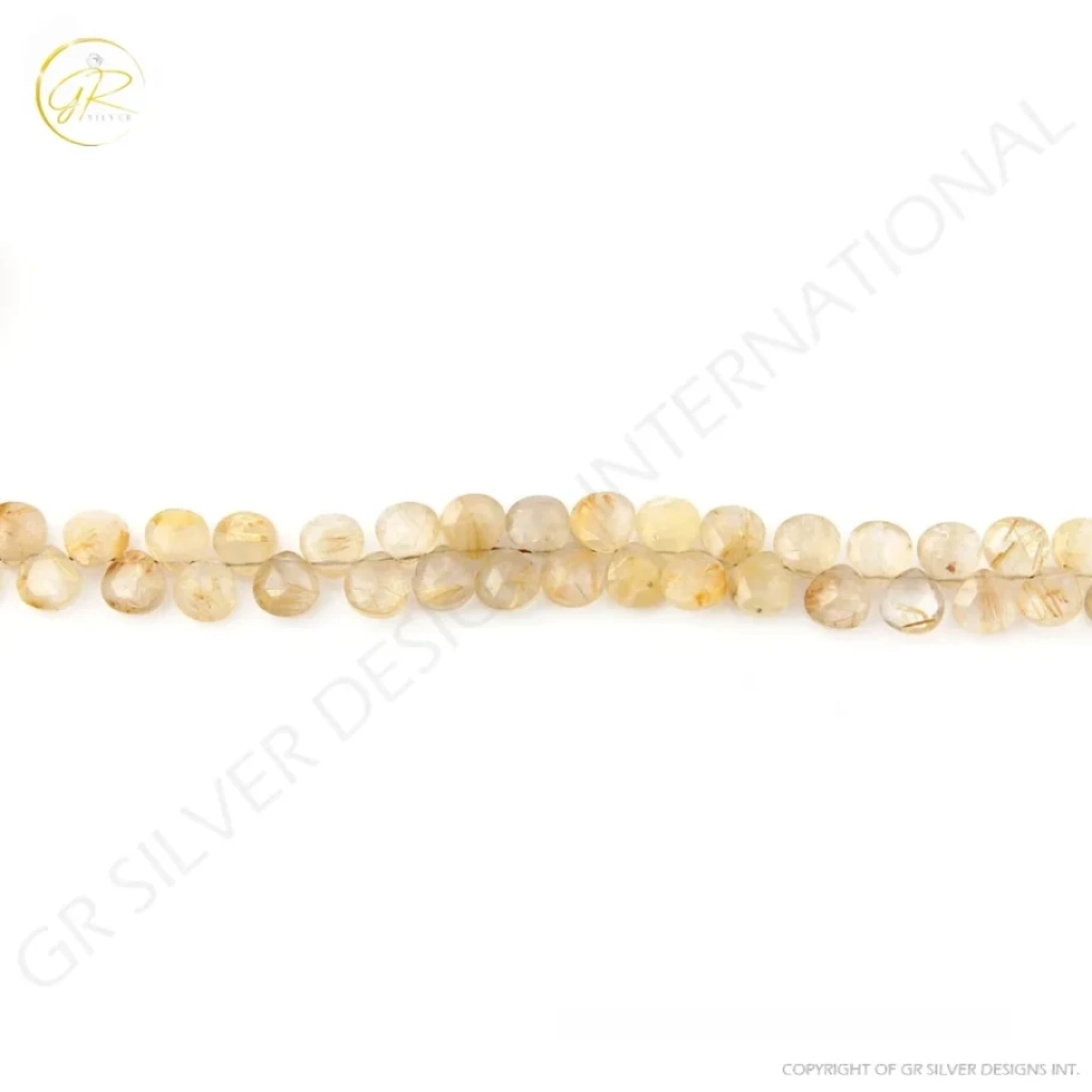 Golden Rutile Heart Shape Beads, Natural Golden Rutile Faceted Beads