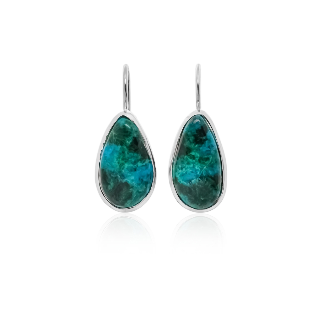 Natural Chrysocolla Gemstone Dangle Sterling Silver Women Earrings