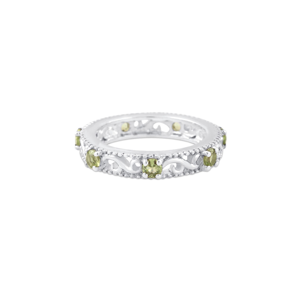 Natural Peridot Gemstone Sterling Silver Band Ring