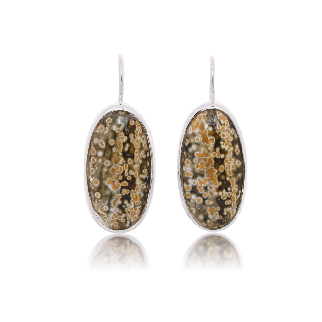 Natural Ocean Jasper Oval Shape Dangle Sterling Silver Women's Earring