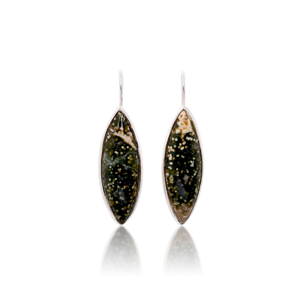 Natural Ocean Jasper Marquise Shape Dangle Sterling Silver Women Earrings