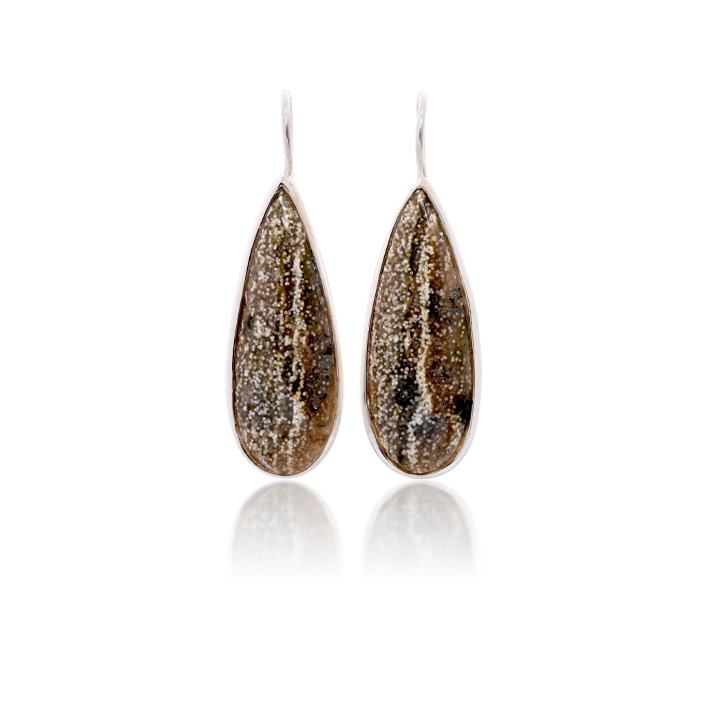 Natural Ocean Jasper Pear Shape Dangle Sterling Silver Women's Earring