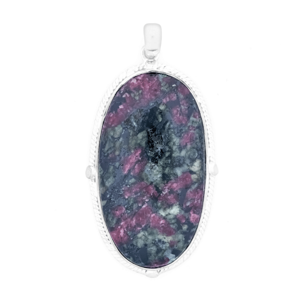 Natural Oval Eudialyte Jasper Sterling Silver Pendant Necklace