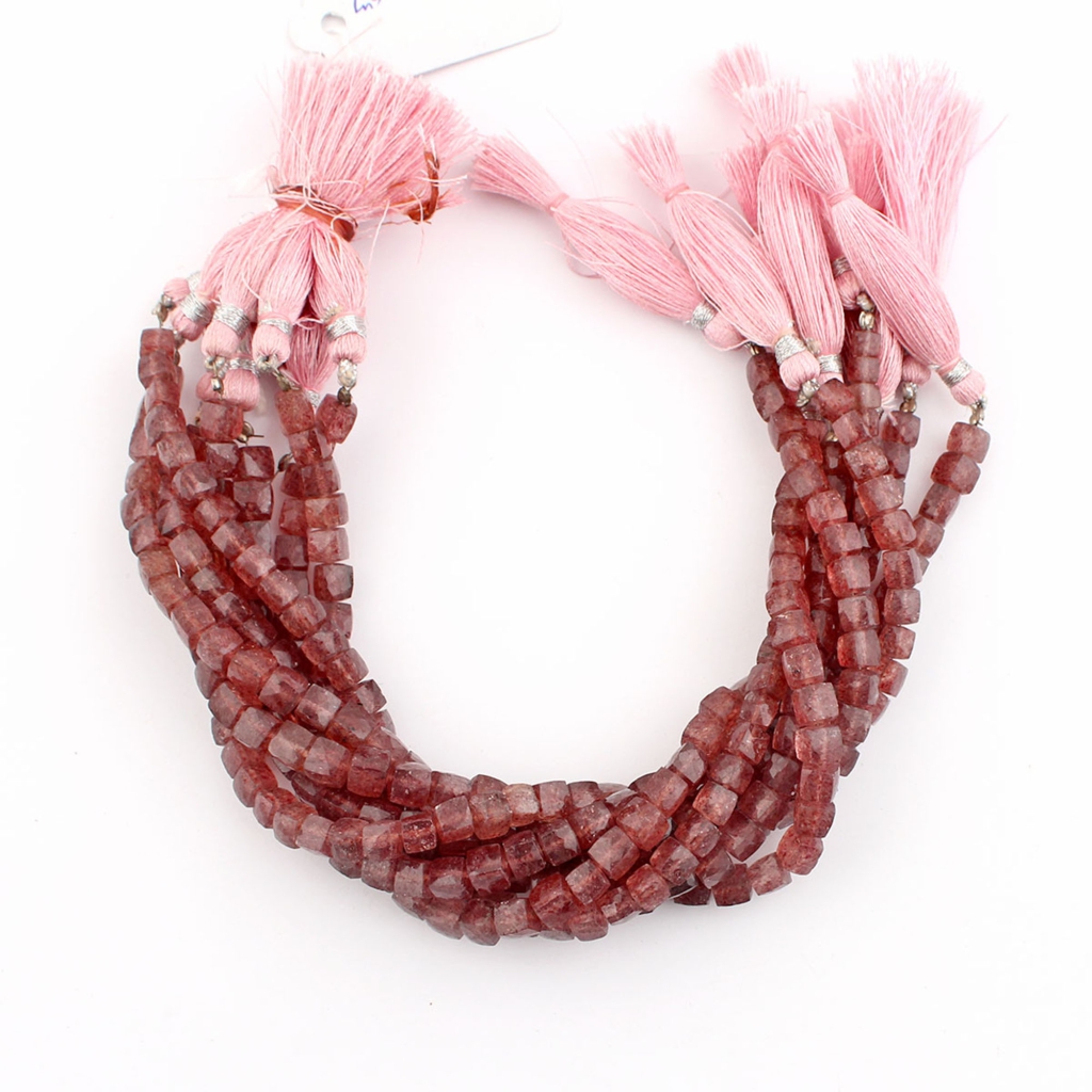 Strawberry Quartz Square Shape 7mm Gemstone 12 Strands Beads