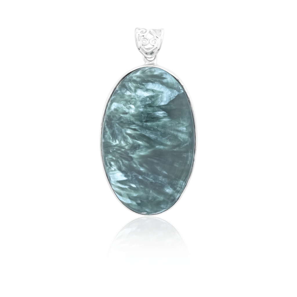 Green Seraphinite Oval Cabochon Sterling Silver Women Pendant