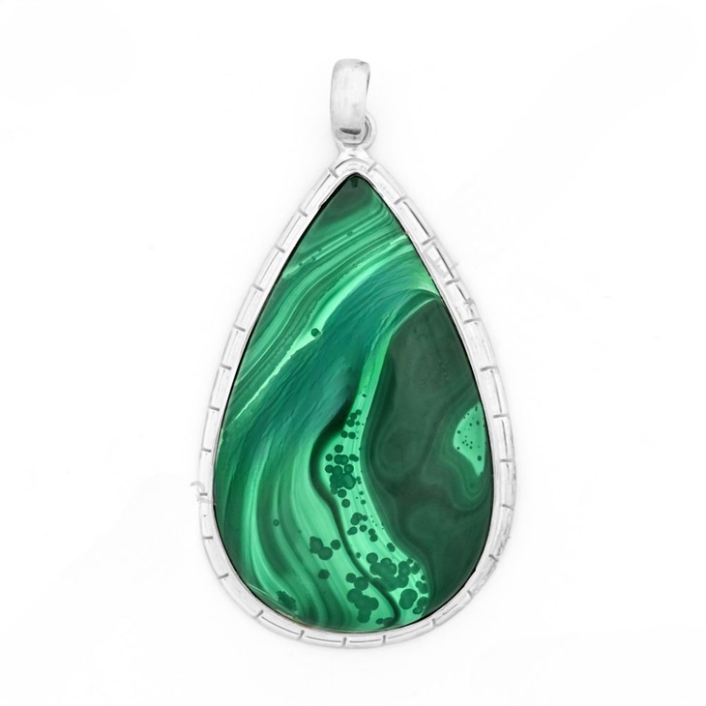 Natural Green Malachite Pear Design Sterling Silver Pendant Jewellery