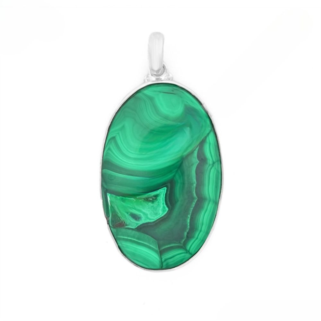 Natural Green Malachite Oval Sterling Silver Pendant Jewellery