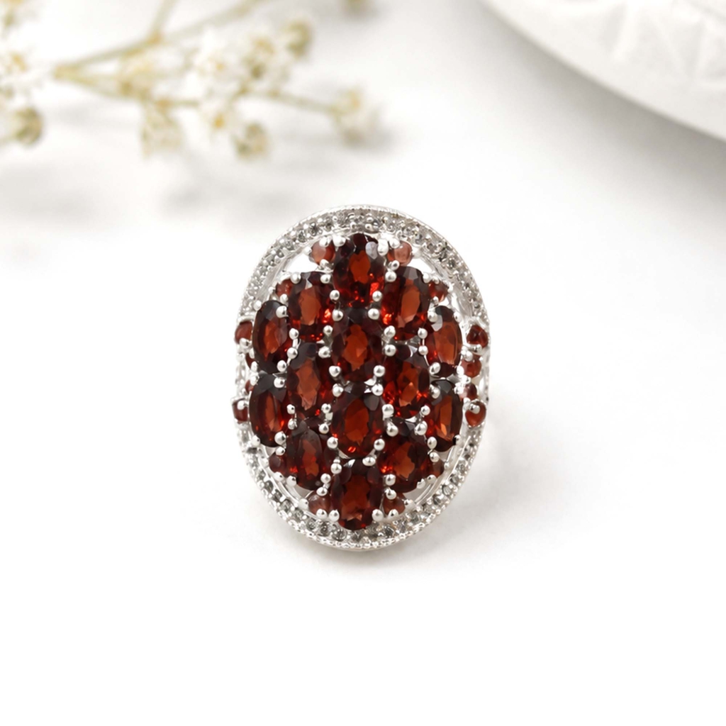 Red Garnet January Birthstone Engagement Silver Rings