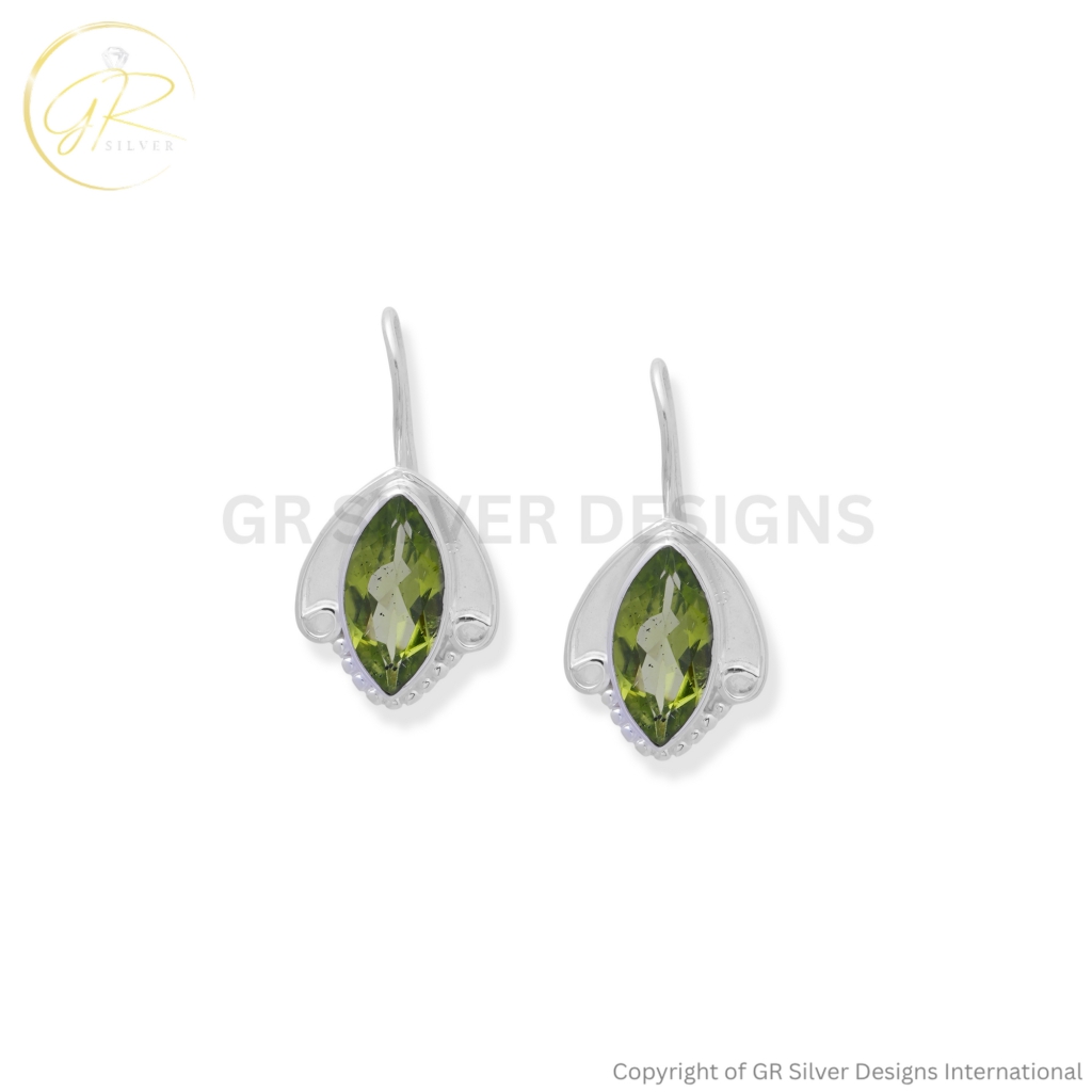 Marquise Cut Peridot Earrings by GR Silver Designs
