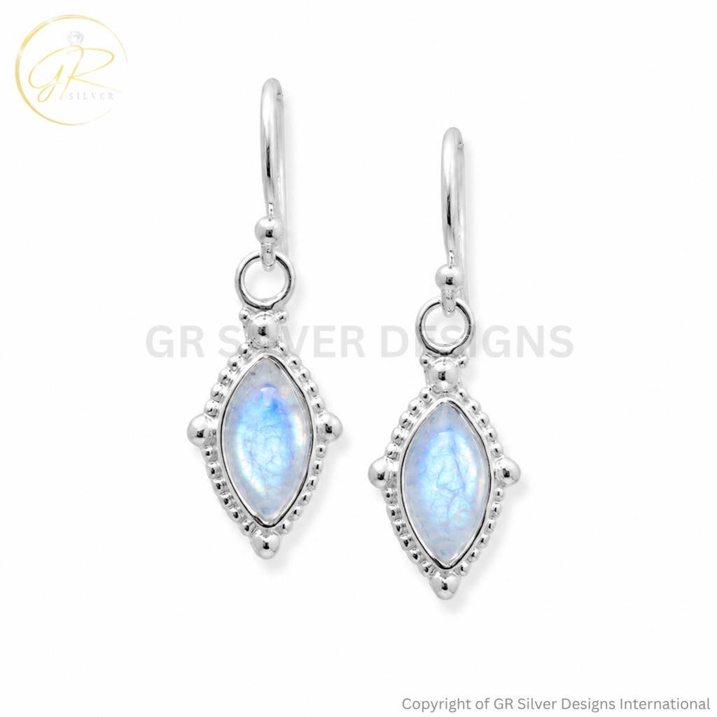 Marquise Rainbow Moonstone Dangle Silver Earrings For Women