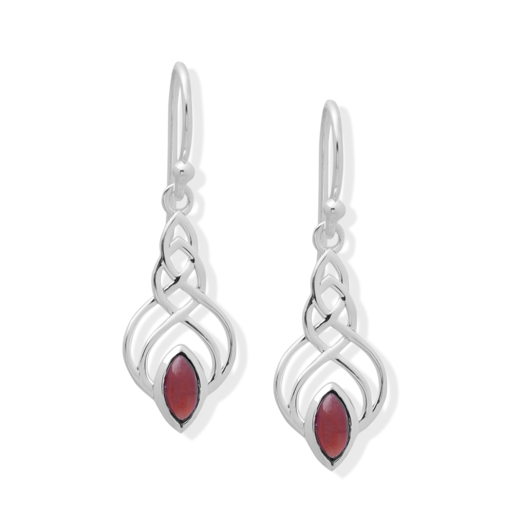 925 Sterling Silver Celtic Knot Rhodolite Dangle Earrings