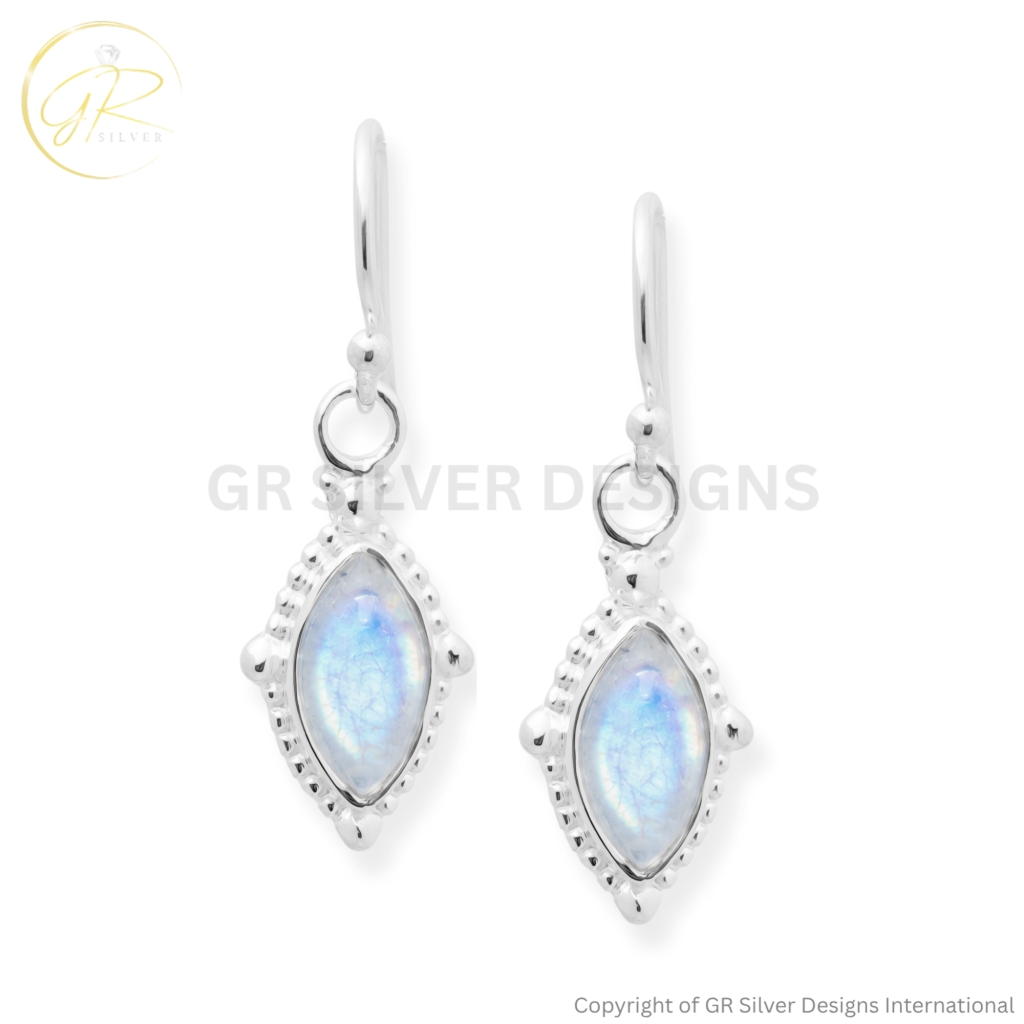 Marquise Rainbow Moonstone Dangle Silver Earrings For Women