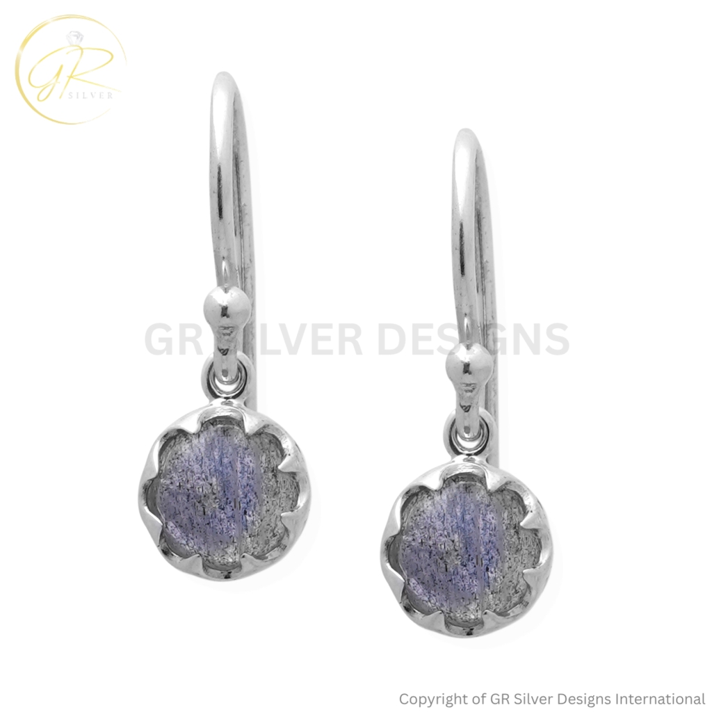 Natural Labradorite Dangle Sterling Silver Earrings For Women