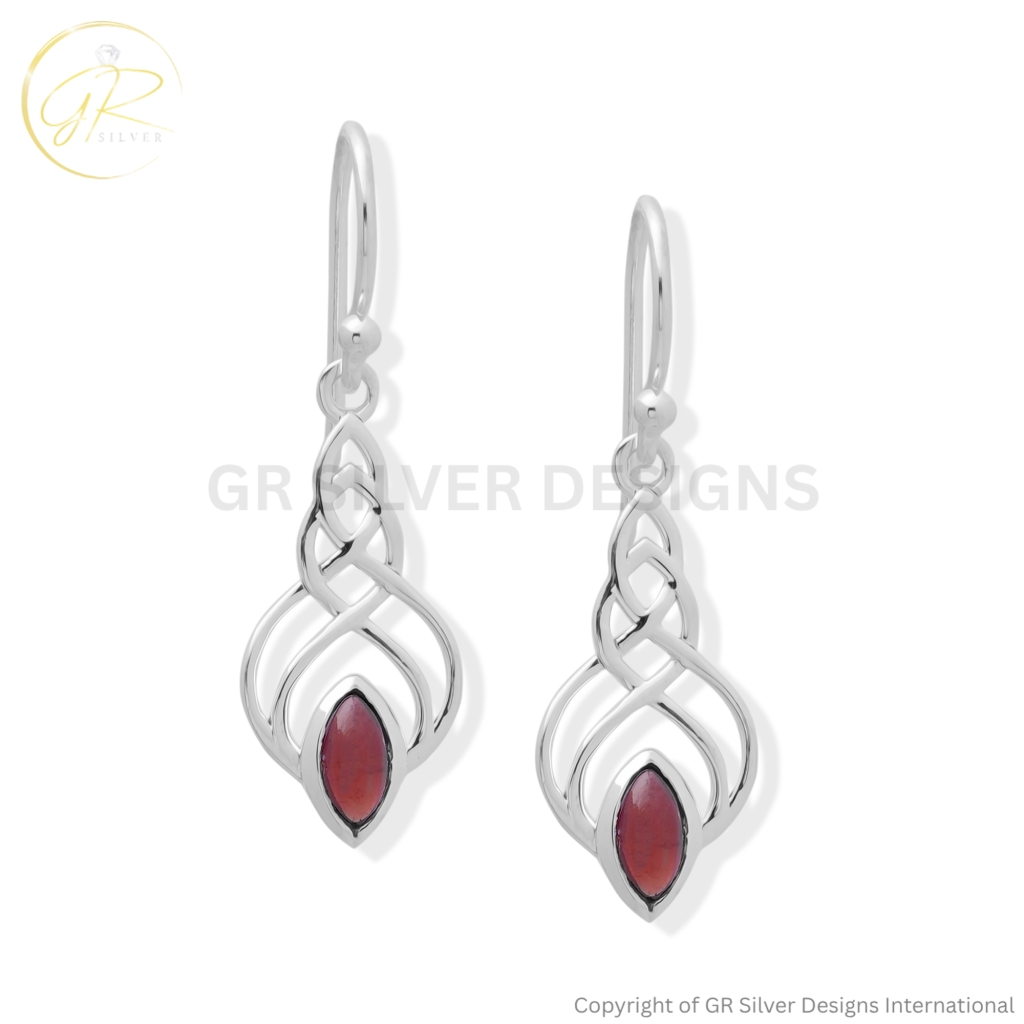925 Sterling Silver Celtic Knot Rhodolite Dangle Earrings