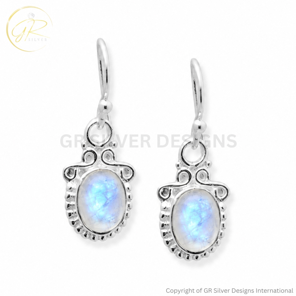 Rainbow Moonstone Dangle Sterling Silver Earrings For Women