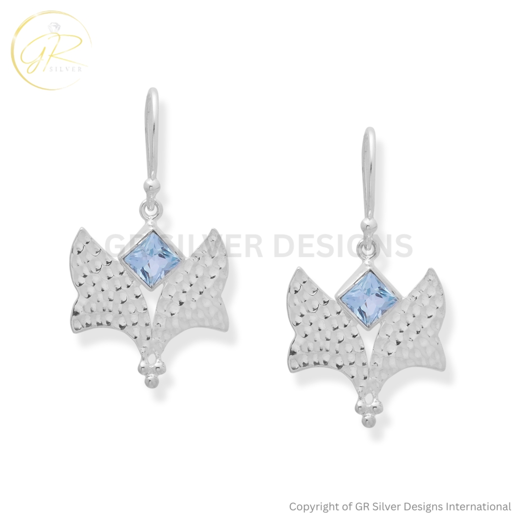 Sterling Silver Blue Topaz Butterfly Wing Dangle Earrings
