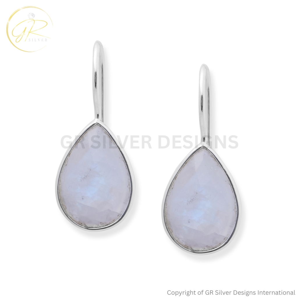 Rainbow Moonstone Pear Dangle Silver Everyday Earrings