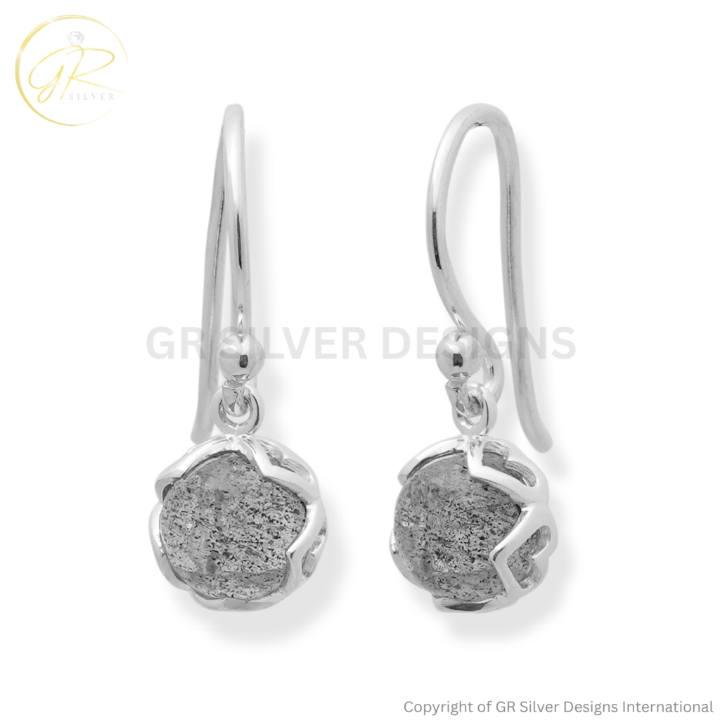 Natural Labradorite Round Sterling Silver Earrings for Women